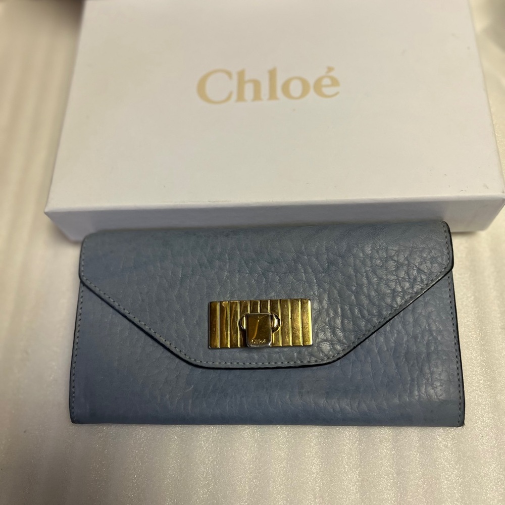 Chloe Crossbody Wallet Light Blue Leather Chloe Wallet Clip Lock Closure